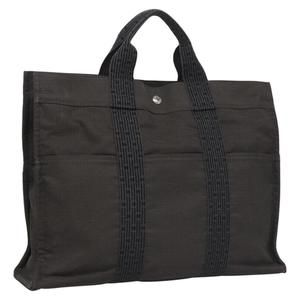 HERMES Her Line MM Tote Bag Canvas Gray Silver Auth kk445